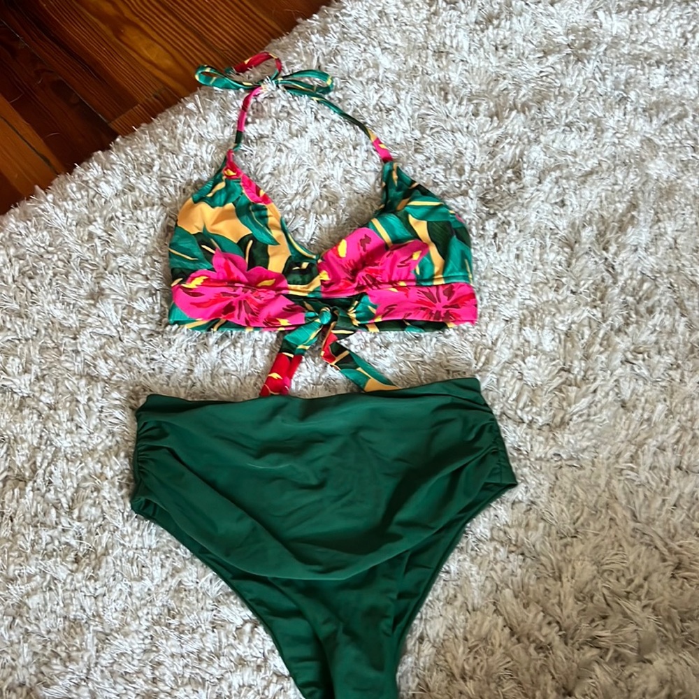 Floral Bikini Top with Green Bottoms
